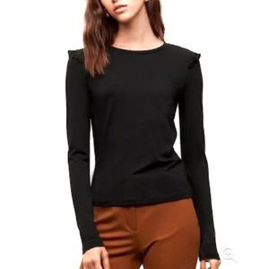 Aritzia Sunday Best Basic Black Long Sleeve T-Shirt Ruffle Shoulder